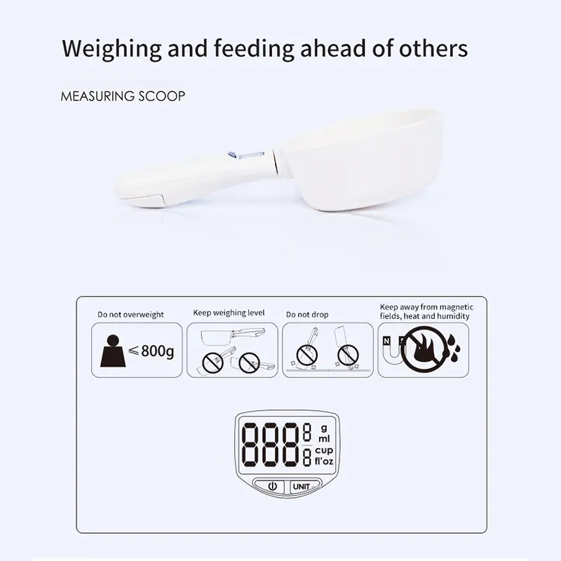 Digital Pet Food Measuring Spoon Scale – Precise Feeding for Dogs & Cats (800g/0.1g Accuracy)