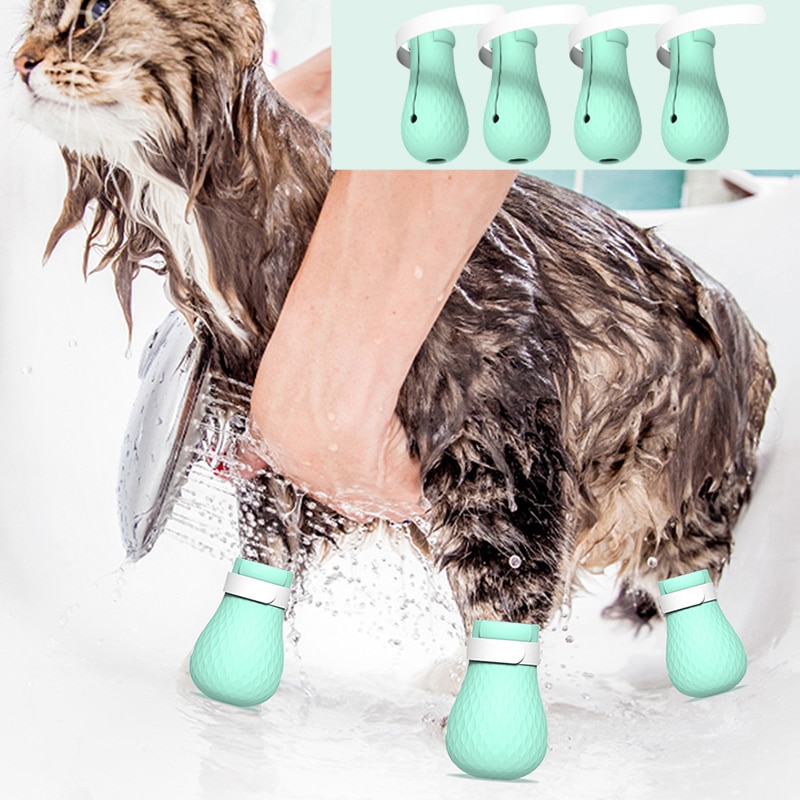 Adjustable Silicone Cat Paw Protector Boots – Anti-Scratch Grooming & Bathing Shoes