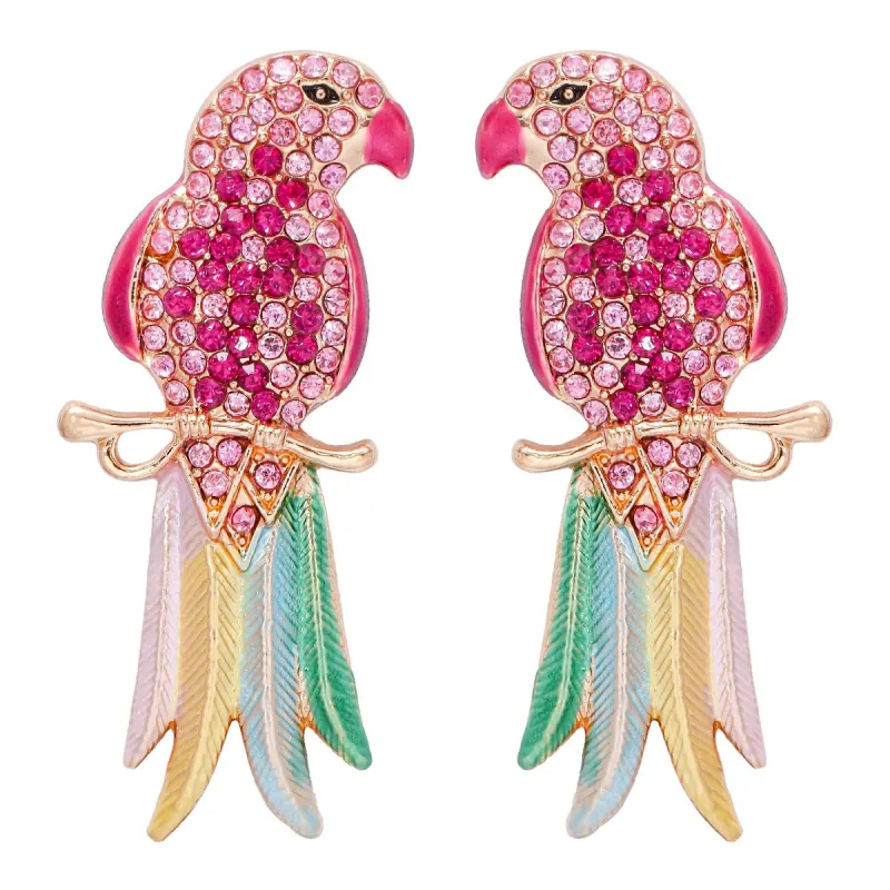 Retro Rhinestone Bird Earrings – Colorful Crystal Animal Statement Jewelry for Women