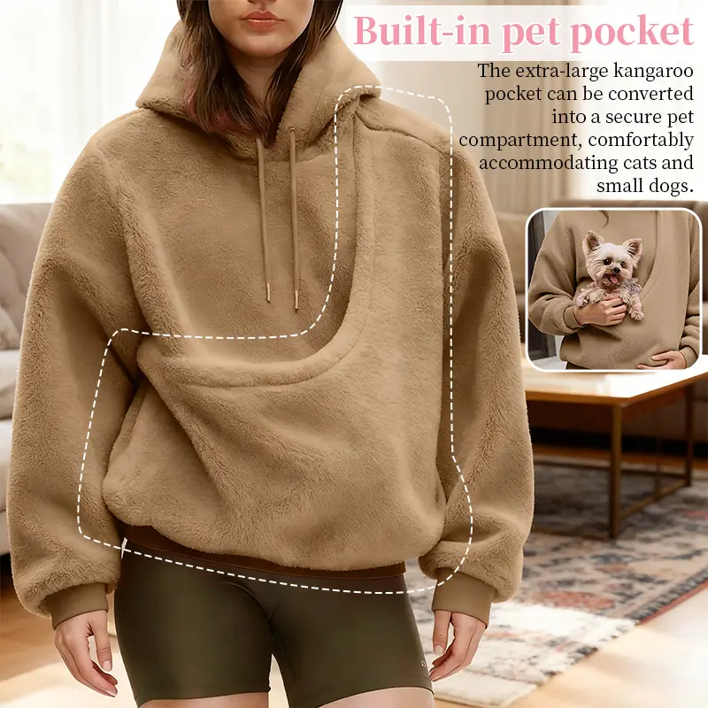 Pet Carrier Hoodie – Hands-Free Dog & Cat Sweatshirt with Convertible Kangaroo Pocket