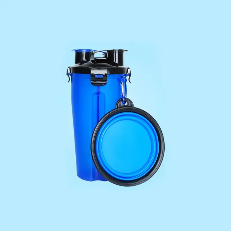 Portable Pet Water & Food Bottle with Foldable Bowl – Travel Feeder for Dogs & Cats