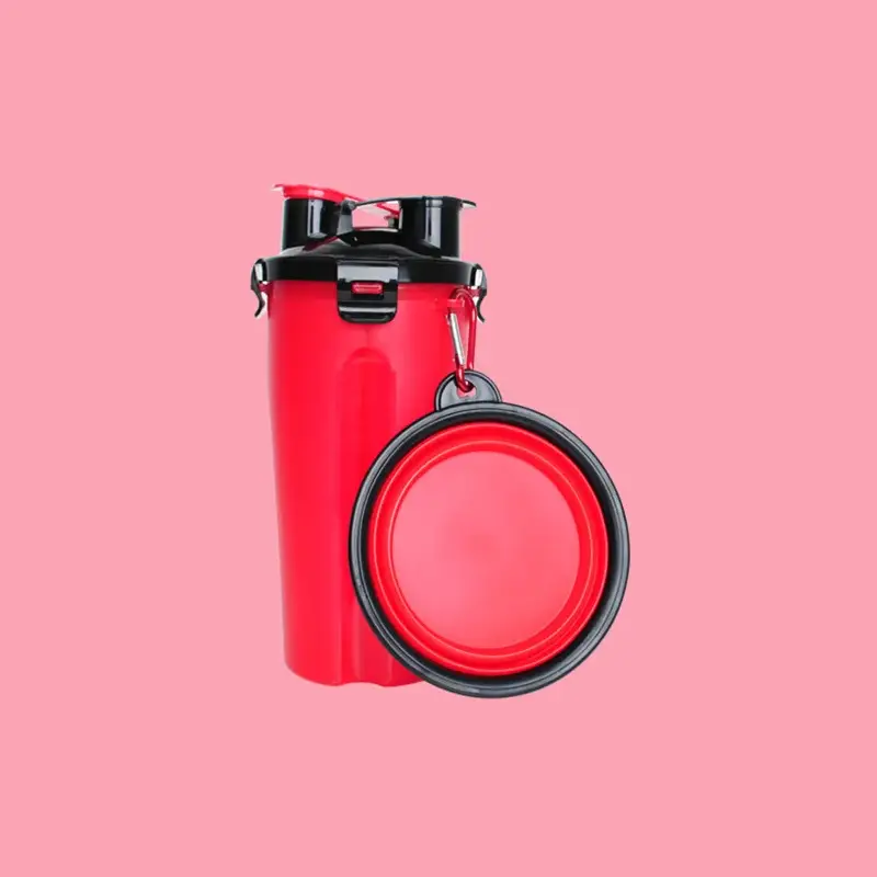 Portable Pet Water & Food Bottle with Foldable Bowl – Travel Feeder for Dogs & Cats