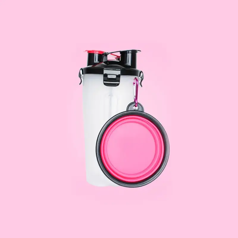 Portable Pet Water & Food Bottle with Foldable Bowl – Travel Feeder for Dogs & Cats