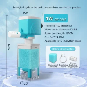 Multifunction Aquarium Sponge Filter & Water Pump – Silent Oxygenation Wave Maker - WP-800F-4W