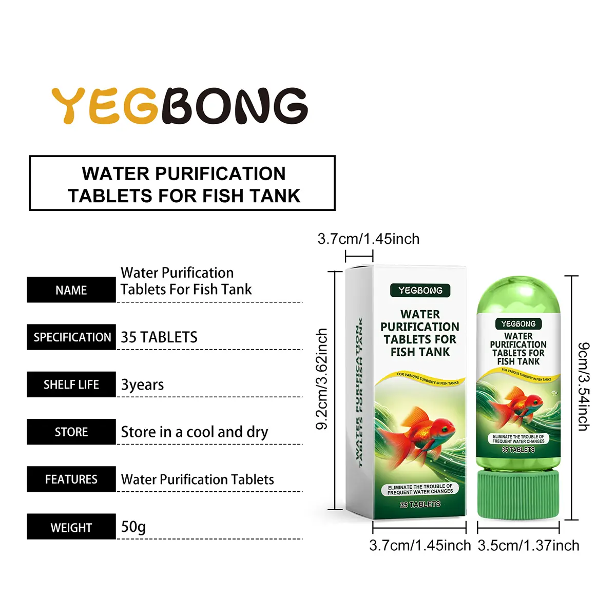 Yegbong Aquarium Water Purification Tablets – Clear Water, Algae Control & Odor Removal (35 Tablets)