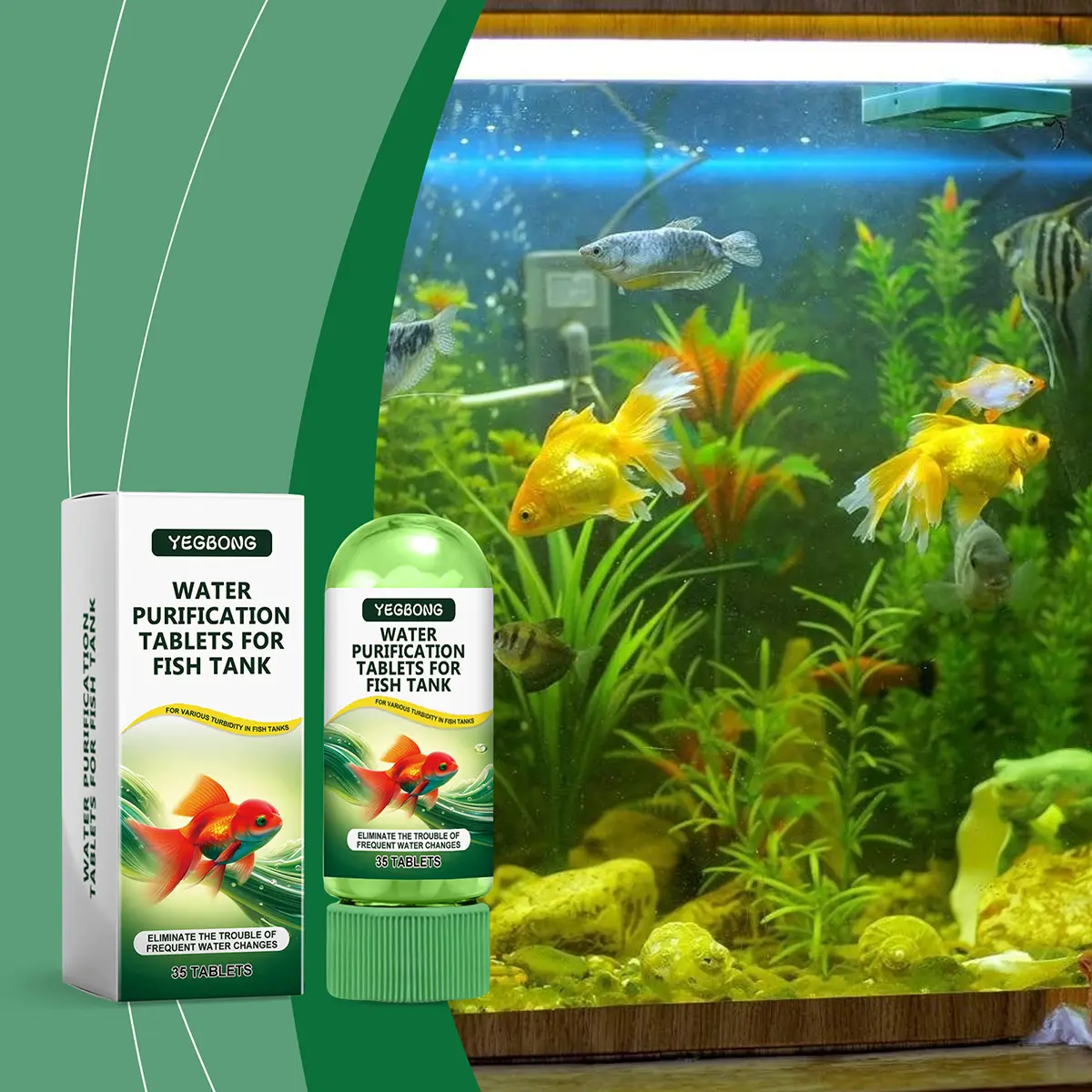 Yegbong Aquarium Water Purification Tablets – Clear Water, Algae Control & Odor Removal (35 Tablets)