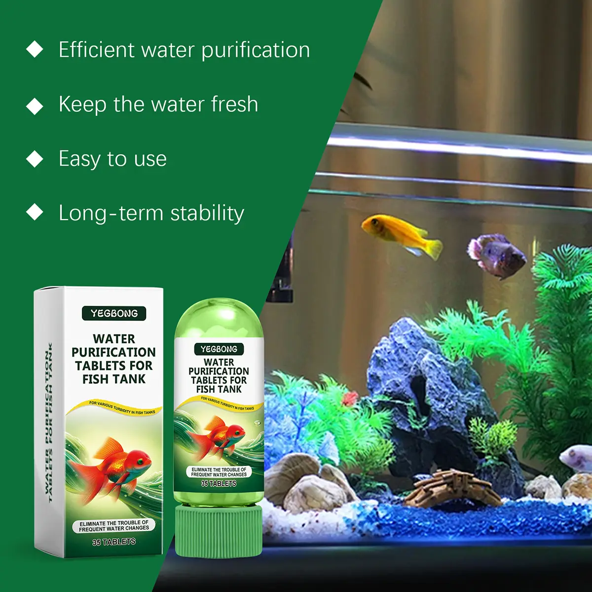 Yegbong Aquarium Water Purification Tablets – Clear Water, Algae Control & Odor Removal (35 Tablets)