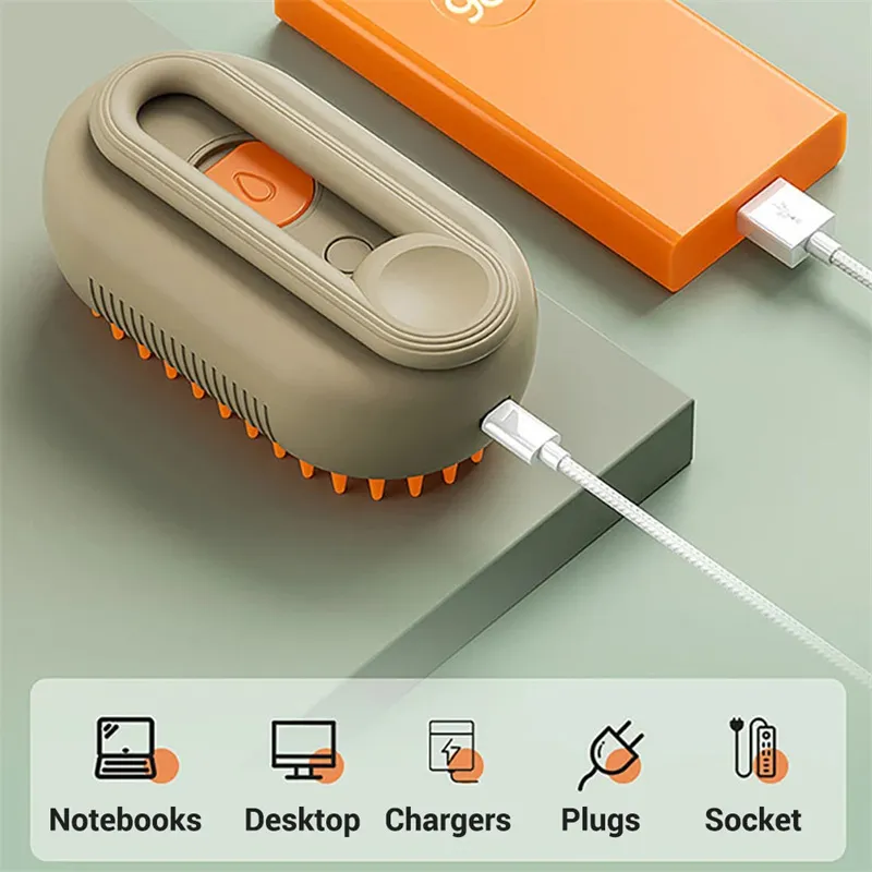 3-in-1 Electric Steam Pet Grooming Brush. USB Electric Comb