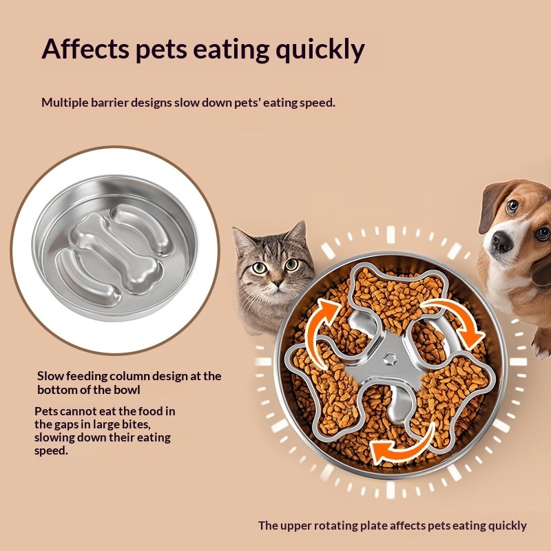 Stainless Steel Rotating Pet Bowl To Prevent Choking - Image 3