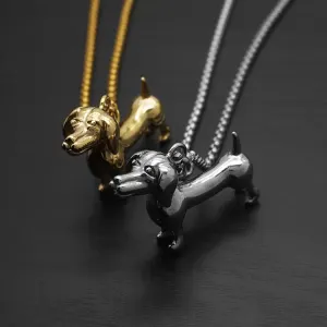 Pet Dog Dachshund Pendant Men’s Titanium Steel Necklace - gold and silver - right