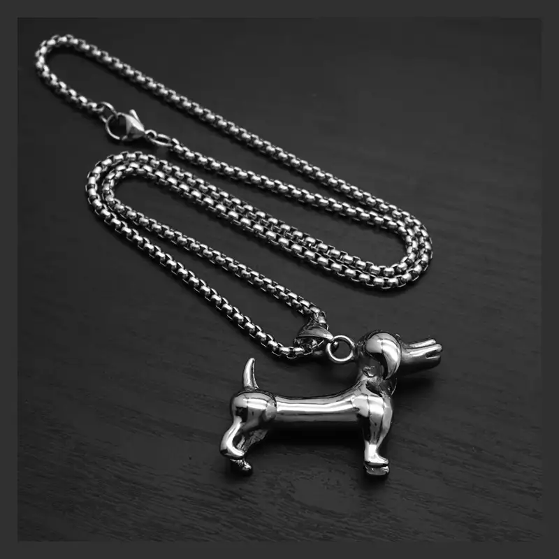 Pet Dog Dachshund Pendant Men’s Titanium Steel Necklace - silver with 60cm chain