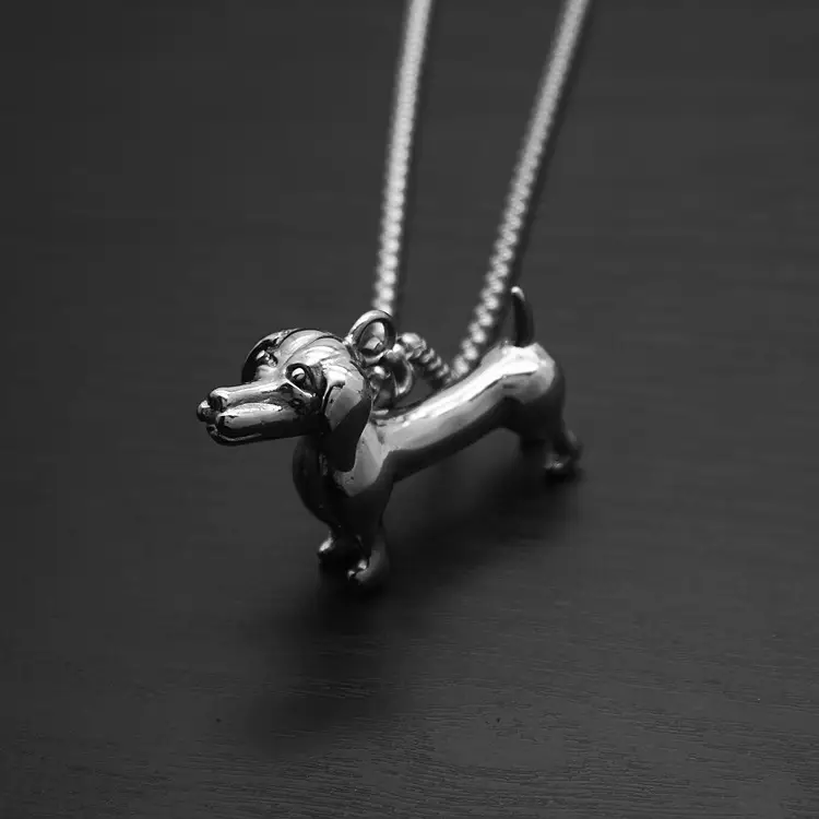 Pet Dog Dachshund Pendant Men’s Titanium Steel Necklace - silver right side