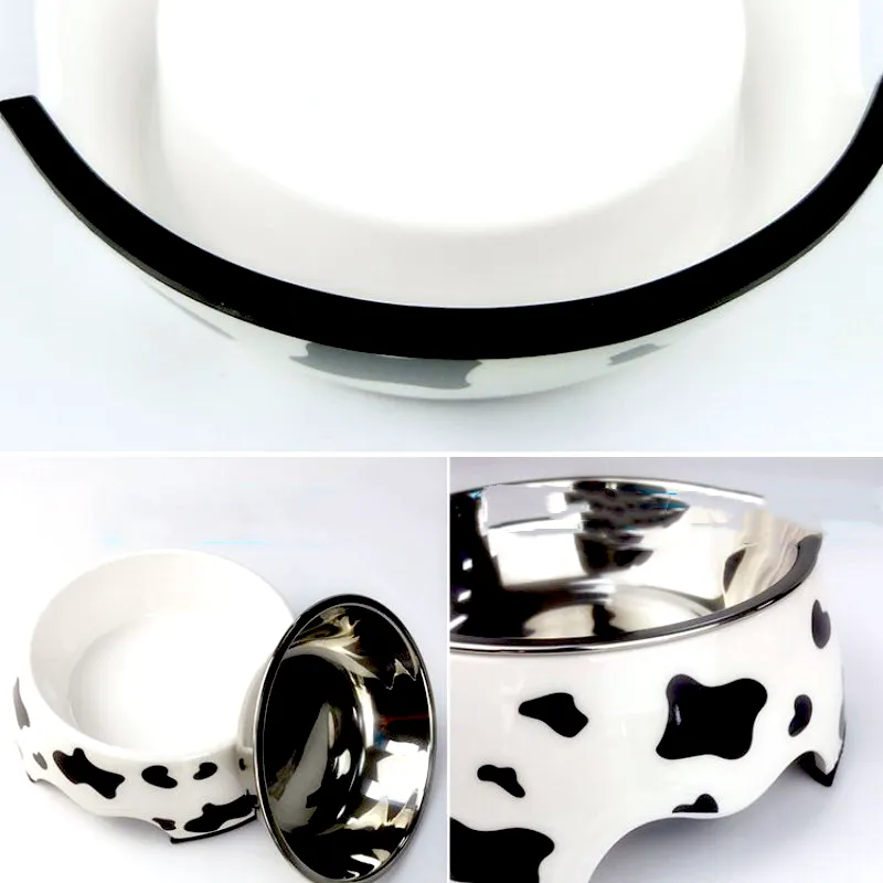 dog bowl cat food bowl stainless steel - cow print