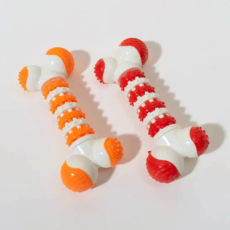 Interactive Dog Toy For Small Breeds Bone Shaped Puppy Chew Toys For Teething - orange and red