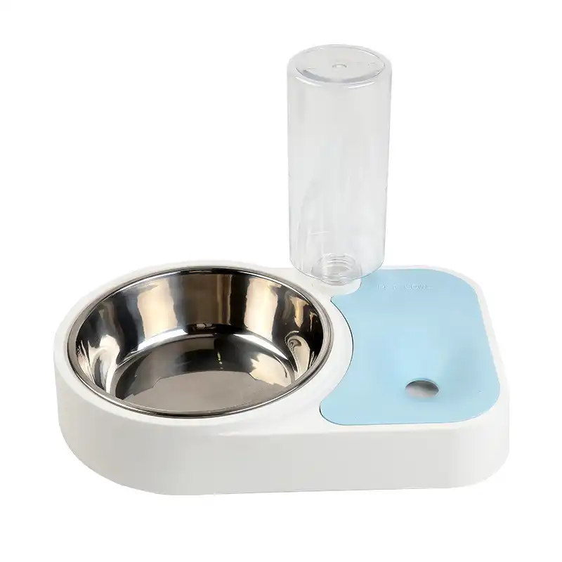 pet stainless steel automatic drinking water feeding integrated tableware - blue