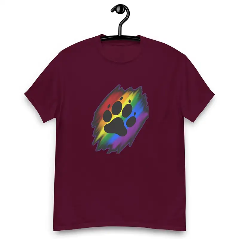 Rainbow paw unisex classic tee maroon - front