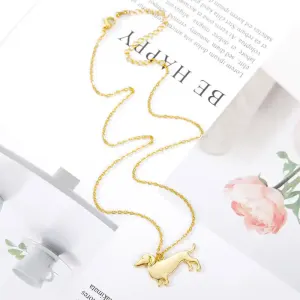 Stainless steel necklace pet puppy shape cute dog pendant - GOLD