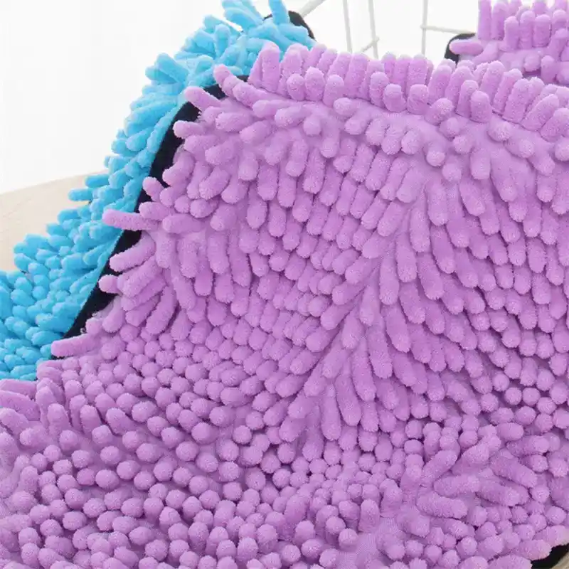 Super Absorbent Dog Bath Towel | Quick-Dry Microfiber Pet Bathrobe with Pockets - purple and blue towels close up