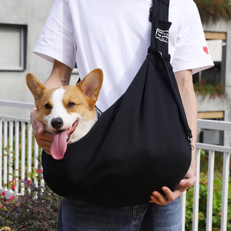 confortable single shoulder dog and cat bag - black