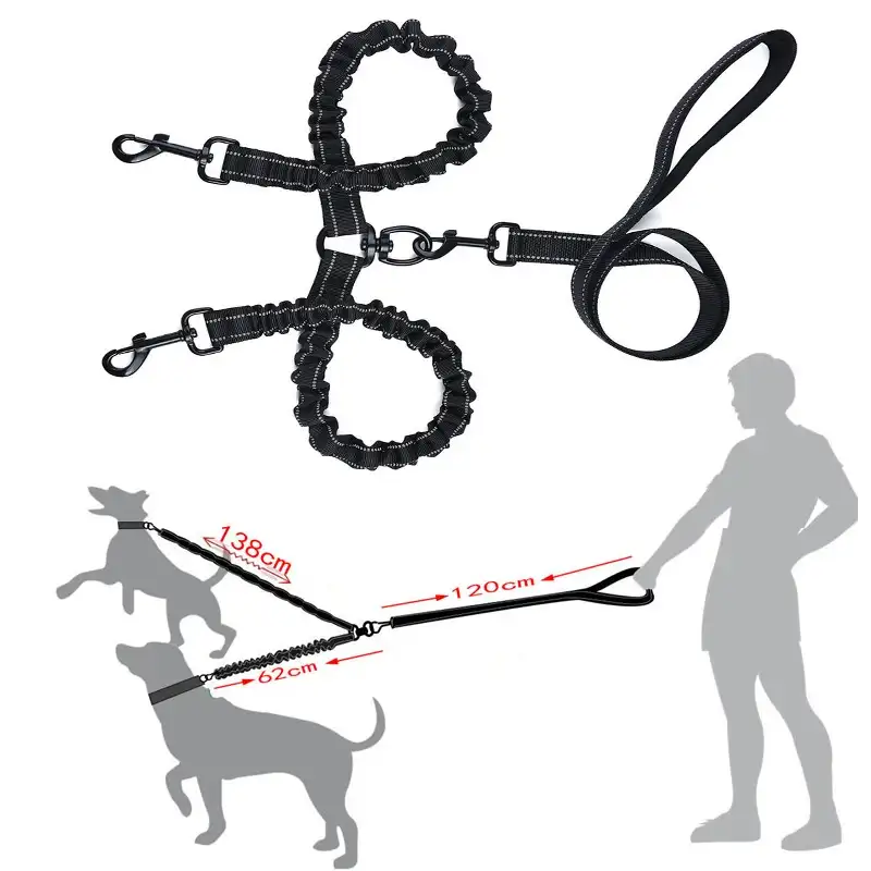 Explosion-Proof Double-Headed Pet Leash Luminous Pet Double-Headed Dog Leash One Drag Two Large Dog Leash