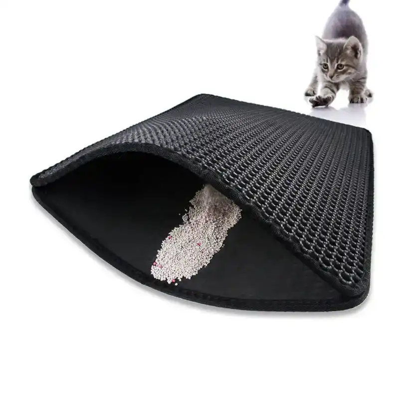 double layer EVA pet cat litter pad sand basin - black with sand