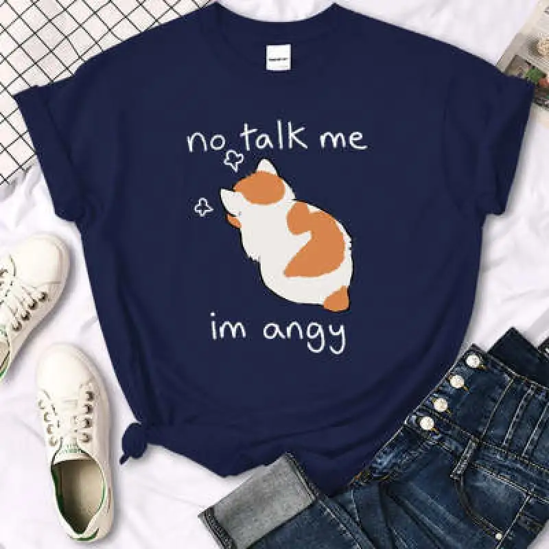 Don't Talk To Me My Funny Cat Prints Casual Round Neck Short Sleeves