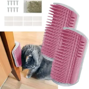 Pet corner rubbing device massager - pink - cat playing with the product