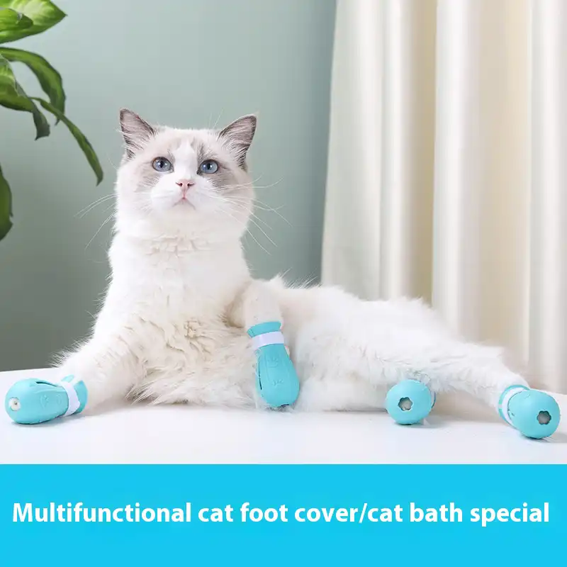 Adjustable Silicone Cat Bath Boots Anti-Scratch Paw Covers
