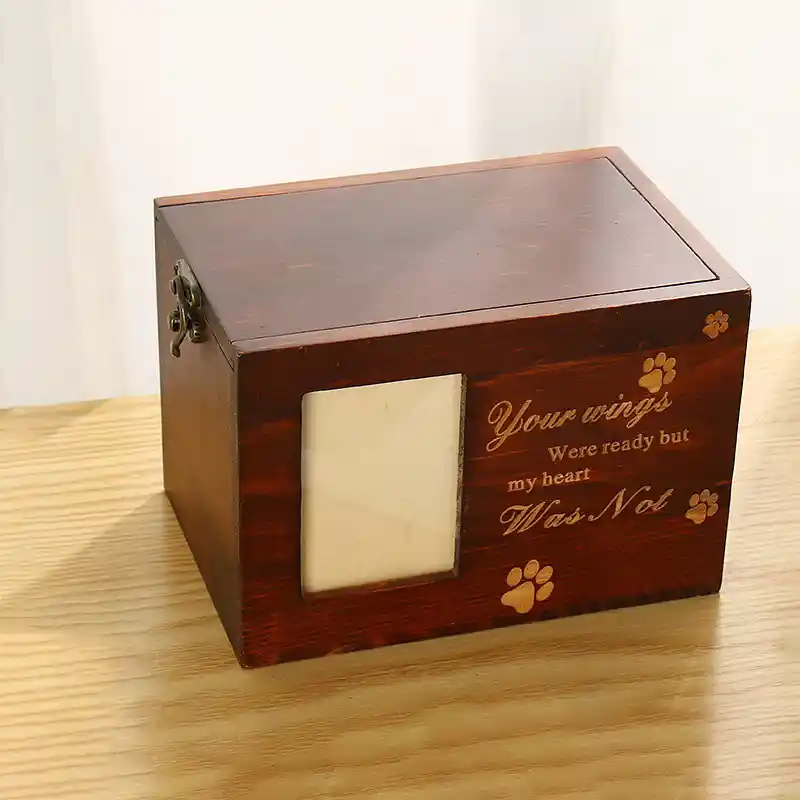 Solid Wood Pet Memorial Urn with Photo Frame for Dogs & Cats