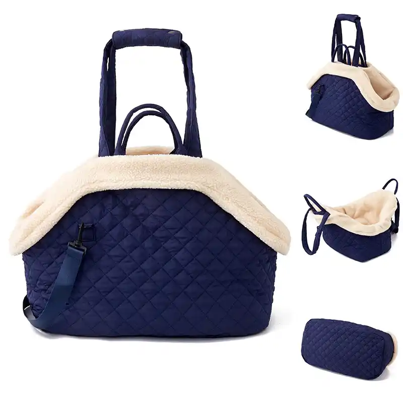 quilted pet shoulder bag - dark blue