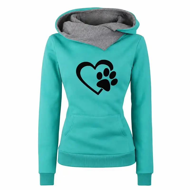 Women's Cat Paw Love Heart Hoodie | Cozy Casual Pullover